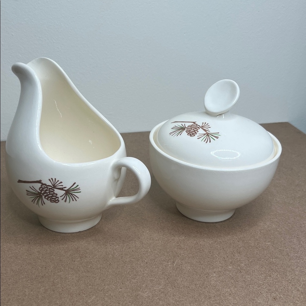 MCM Misty Pine Sugar Bowl and Creamer Set Vintage Stetson Marcrest